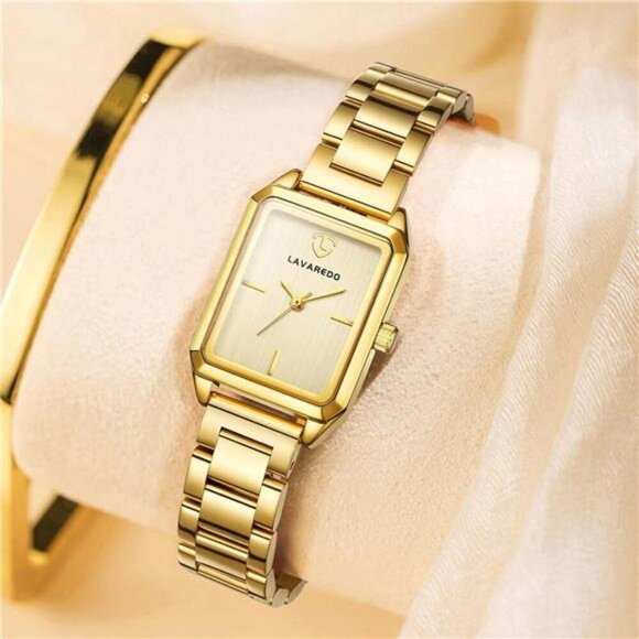 Gold Stainless Steel Quartz Bracelet Watch for Women Elegant Waterproof Gift - Picture 3 of 7